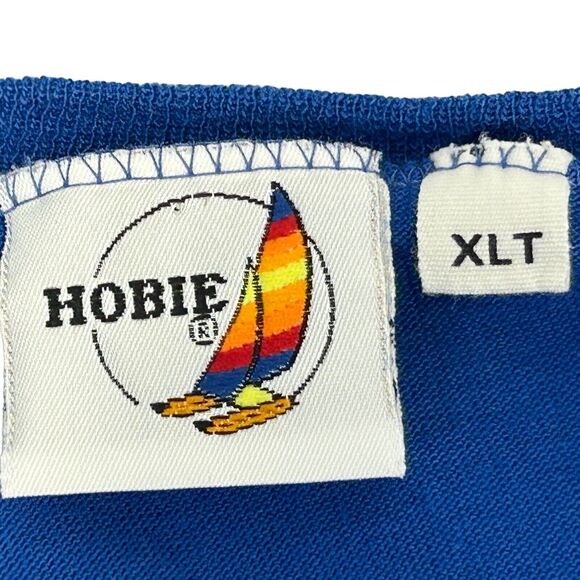 Vintage Hobie Beach Catamaran T Shirt Mens XLT Tall Surfer Surfing USA Made Blue - Picture 6 of 8
